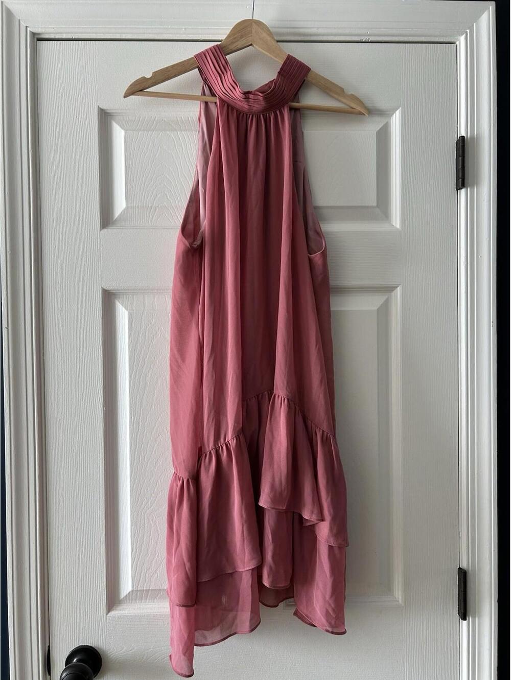 Socialite Tiered Halter Tie Pink Mauve Sheer Summer Dress Size XL